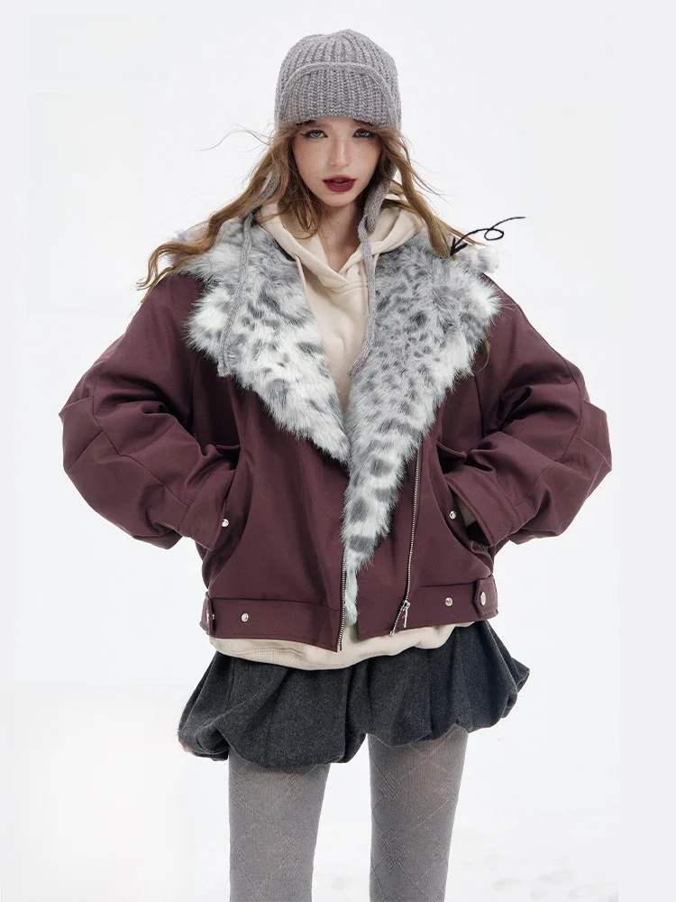 

Elfsa Winter Thiened Cotton Jaet Women's Warm Furry Collar New Year's Robe Soft Polyester Fabric Long Sve Coat