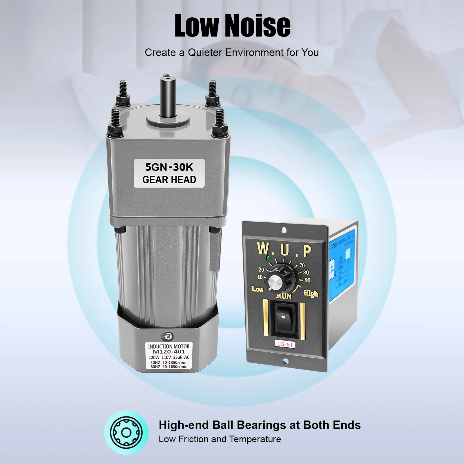 Variable Speed Motor, Speed Controller, Gear Box, High Torque AC Gear Reducer Motor for Industry, Robotics, Automotive