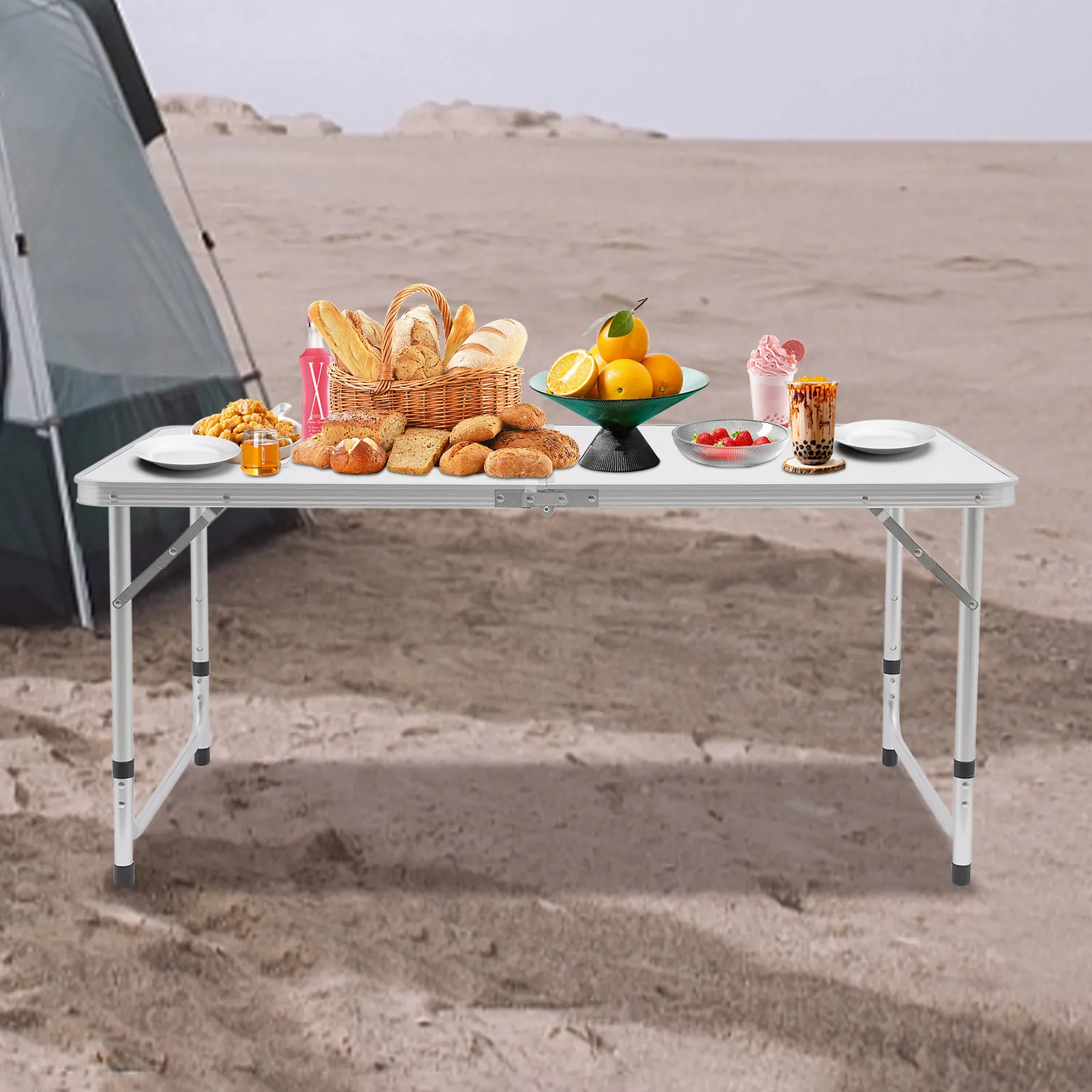 120*60Cm Aluminium Opvouwbare Canvas Draagbare Tafels Opvouwen Voor Buiten Verstelbare Hoogte Picknicktafel Voor Kampeertuin