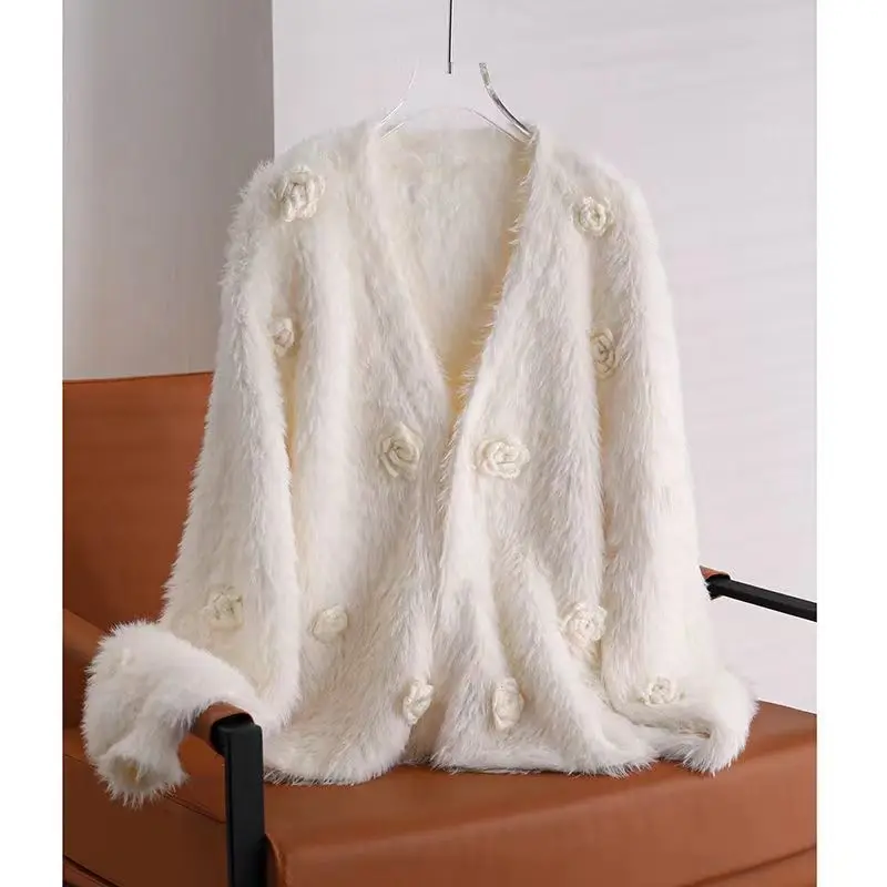 

Popular Outerwear Female Internet Celebrity Spring Fashion Outerwear Loose Fur Top Lazy Spring Style Sweater Knitted Sweaters