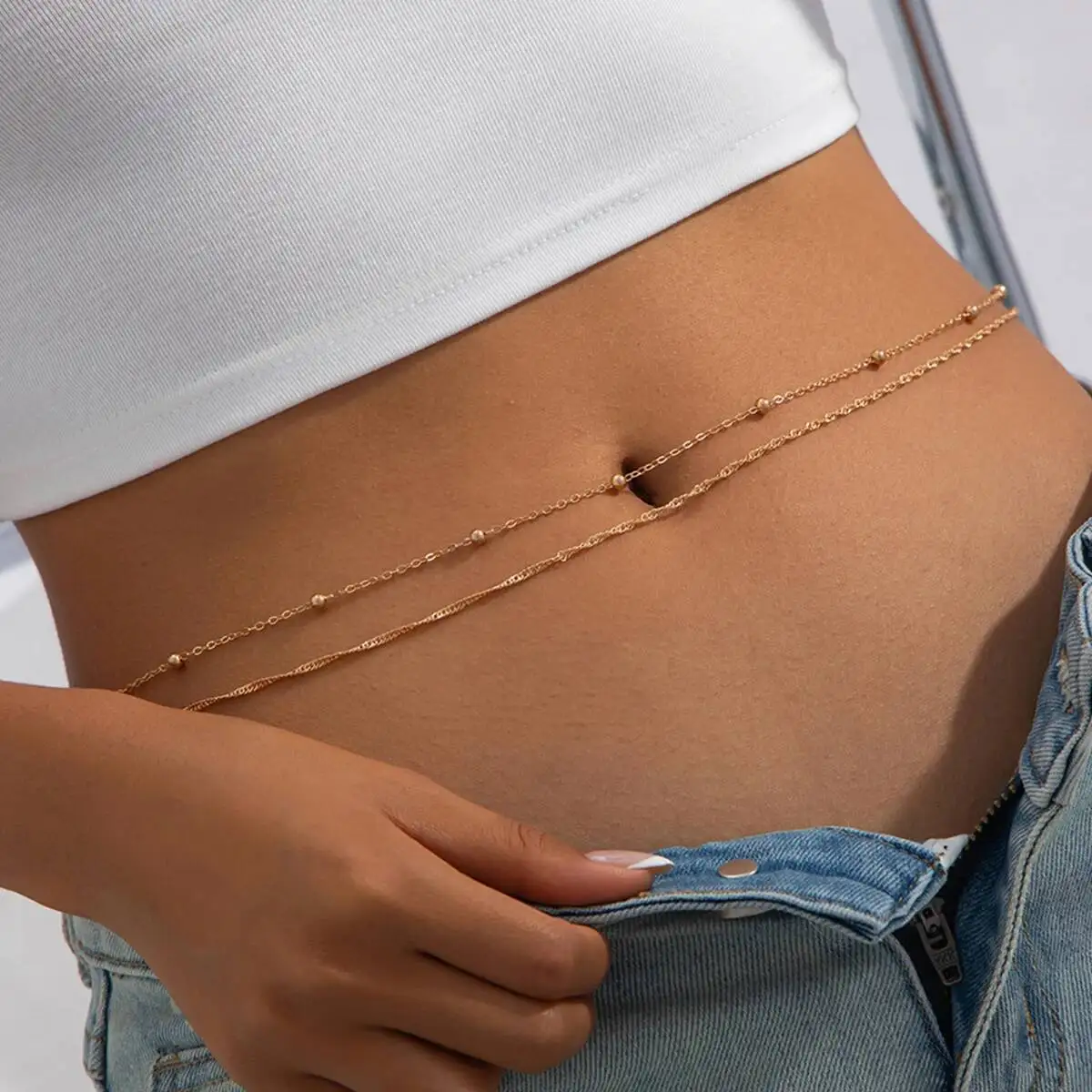 Salircon 2 Teile/satz Mode Sexy Taille Bauch Kette Frauen Boho Sommer Strand Bikini Körper Dünne Kette Party Trend Schmuck Zubehör