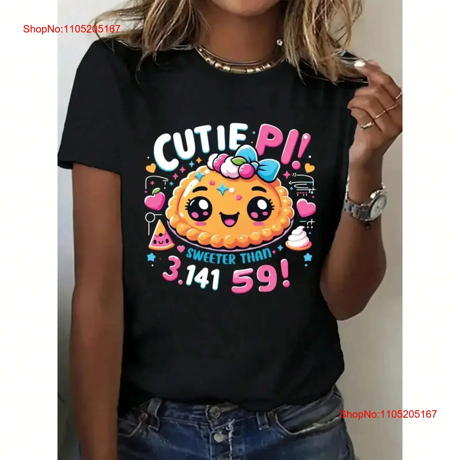 Cutie Pi cute women's fun satirical T shirt with printed round neck pattern vintage Washed Soft Comfortable Stretched Casual