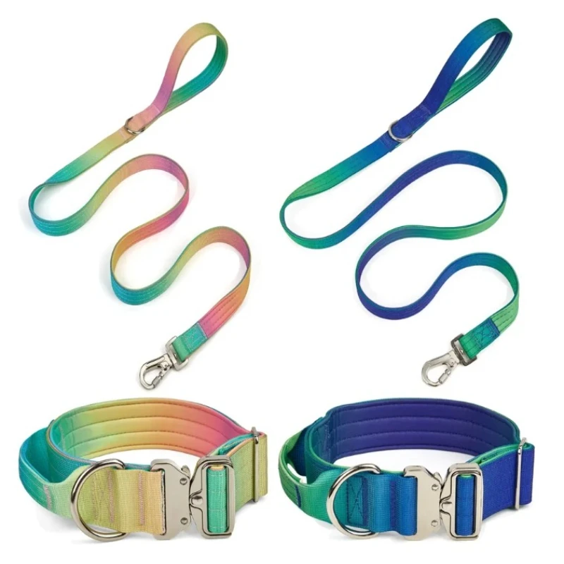 

Heavy Duty Nylon Dog Leash Collar Set Adjustable No Pull Pet Training Rope with Metal Clasp for Medium Large Breeds Walking