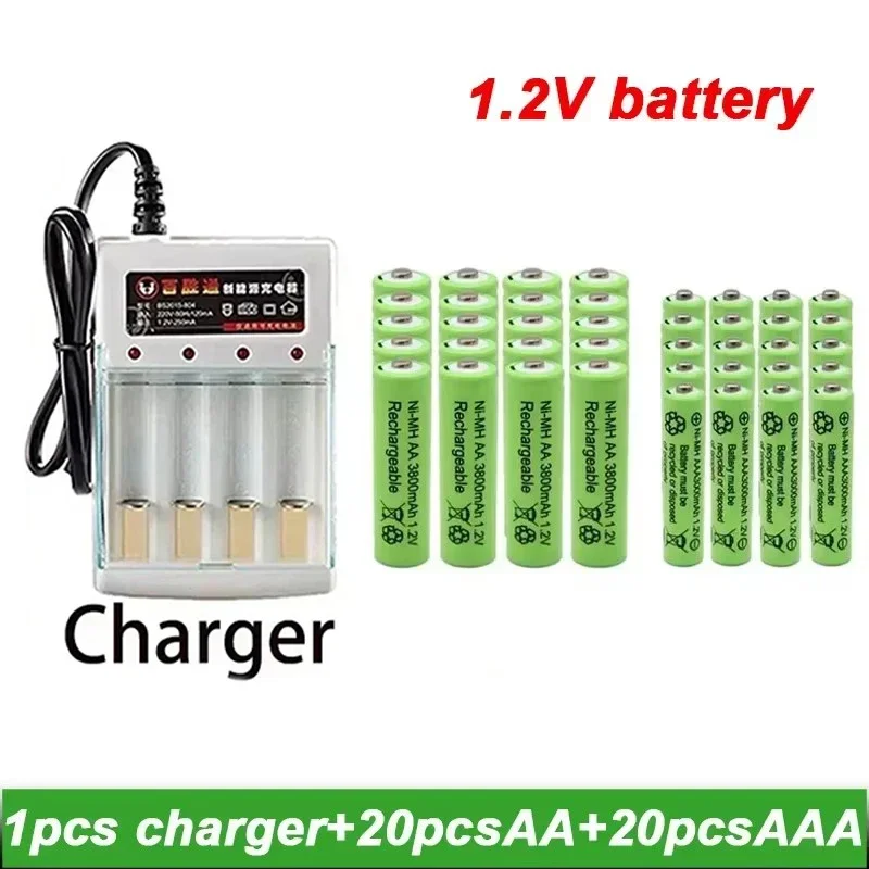 1.2VNI-MH rechargeable battery AA 3800mAh+AAA 3000mAh+new charger NI-MH 1.2V AA battery for camera free shipping