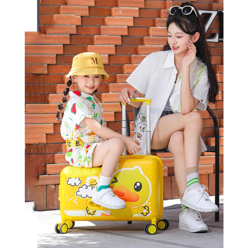 New 2025 Children Suitcase Cartoon 18 inch Trolley Luggage Lightweight Universal Wheel Carry-on Suitcases with Foldable Footrest