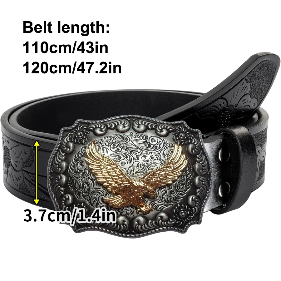 1 Stück Herren-Gürtel im Western-Stil mit kleinen Adlermustern, geschnitzten Blumenmustern und langen Hornverzierungen, Retro-Stil, perfekt für Männer. – Detail 3