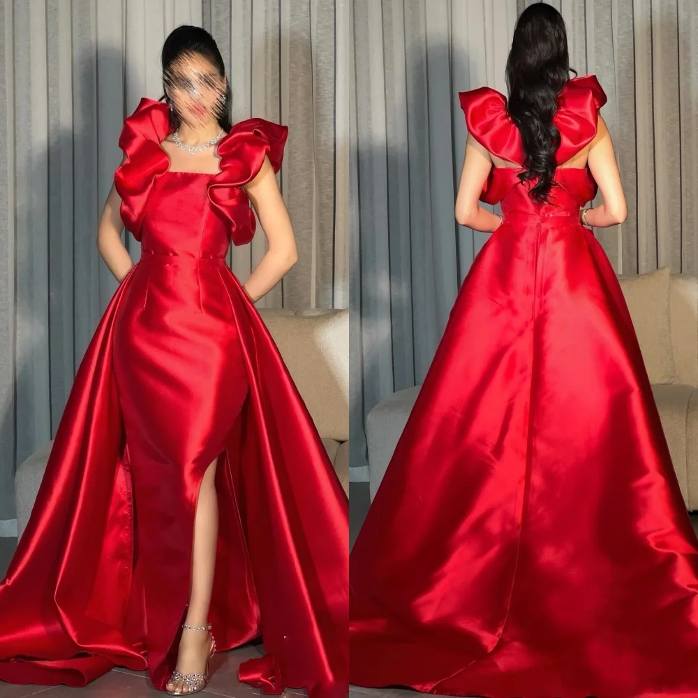 Customized Classic Satin Ruched A-line Square Neck Long Dresses Quinceanera Dresses Exquisite Modern Style Pastrol Unisex Chines