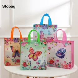 StoBag 12pcs Cartoon Butterfly Non-woven Tote Bags Fabric Gift Package Kids Birthday Waterproof Storage Reusable Pouch Party