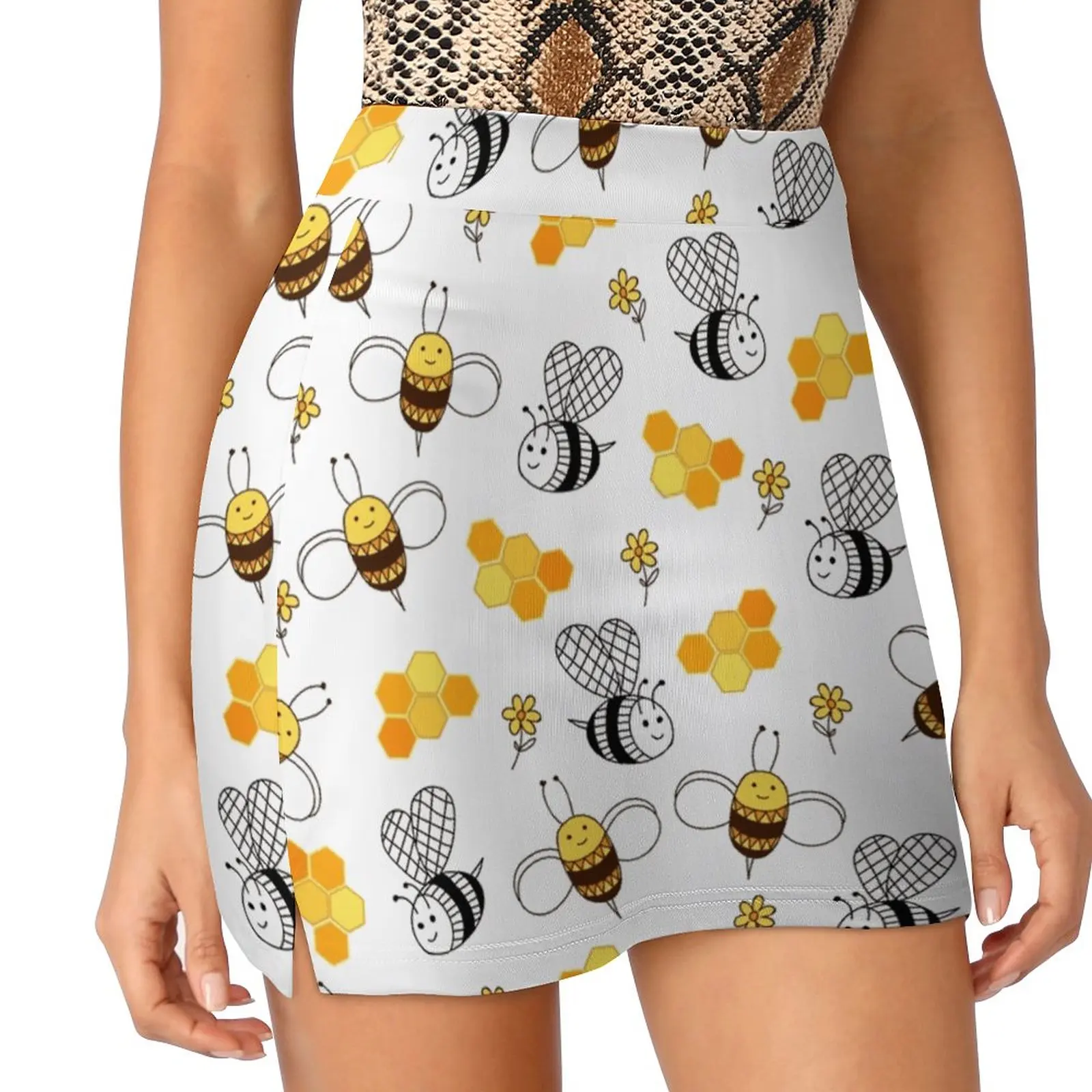 Lovely Bees Women's skirt With Pocket Vintage Skirt Printing A Line Skirts Summer Clothes Honey Flowers Natural Cute Honeycomb