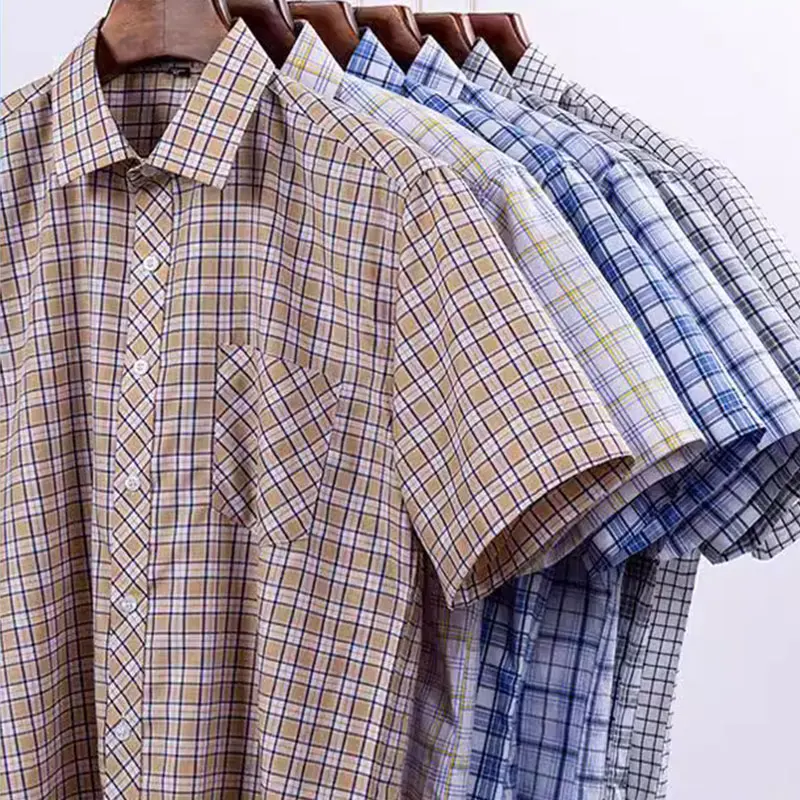 6XL Men\'s short-sleeved shirt Spring/Summer 100% cotton Oxford thin plus size non-ironing high quality casual plaid breathable