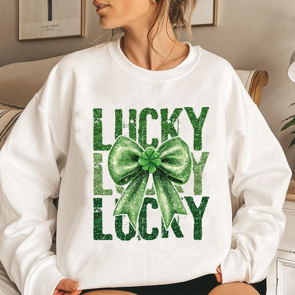 Lucky St.Patricks Day Sweatshirt Irish Crewneck St Patricks Day Sweater St. Patrick's Day Coquette Bow Hoodie Outfits