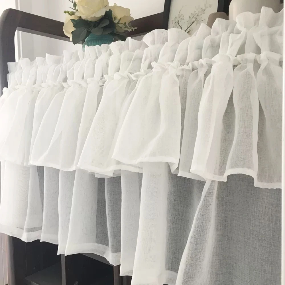Korean Double Fold Colorful Half Curtain For Kitchen Sheer Voile Window Valance Cafe Short Curtain Cabinet Door Cheap QT034H