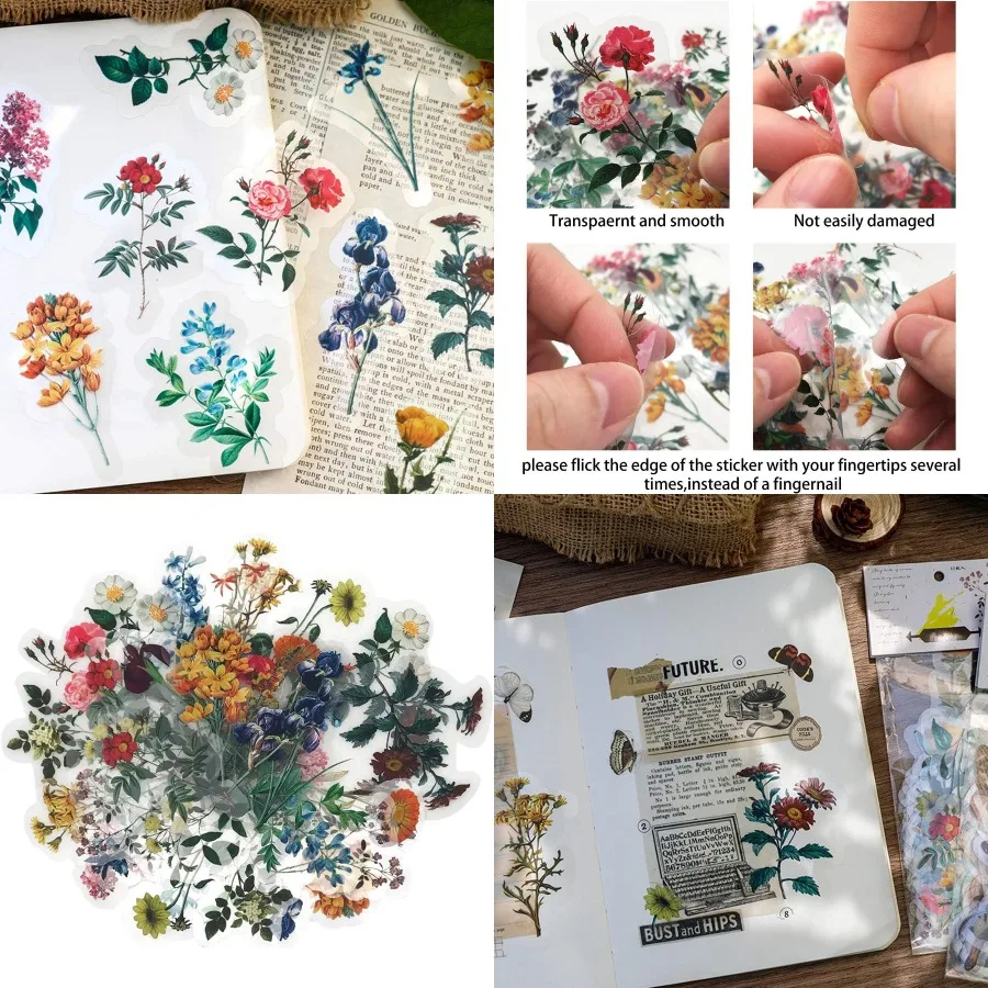 Adesivi naturali vintage 40 pezzi piuttosto floreale decorativo adesivo retrò acquerello estetico alla moda per album di ritagli fai da te Craf