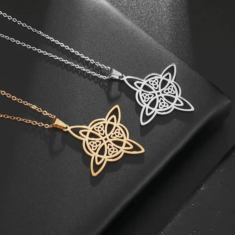 Collar de nudo de bruja con dije de moda, colgante de nudo celta irlandés de acero inoxidable, amuleto de brujería, joyería mágica, regalo para niñas