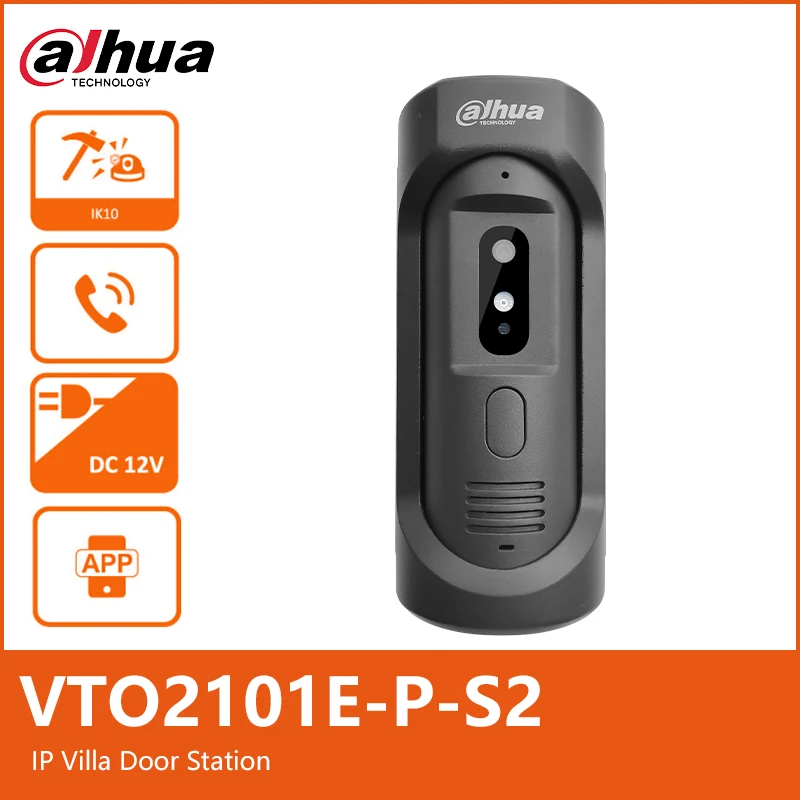 Dahua VTO2101E-P-S2 IP 빌라 문짝 스테이션, ICR 야간 투시경 음성 프롬프트, 2MP HD 비디오 인터콤 초인종, 원격 잠금 해제 POE 카메라