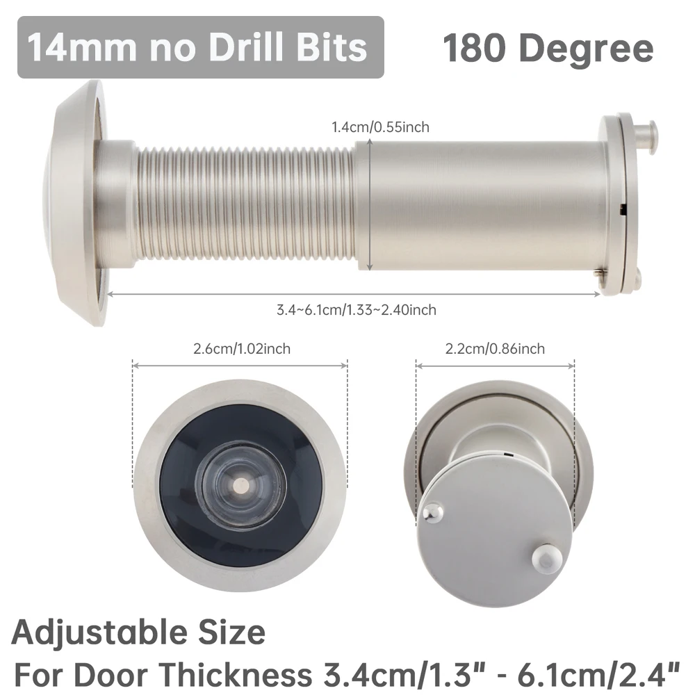 14mm Solid Brass 180/200Degree Door Viewer Peephole HD Optical Glass Lens Security Peek Peep Holes for 34-59mm Door Thickness