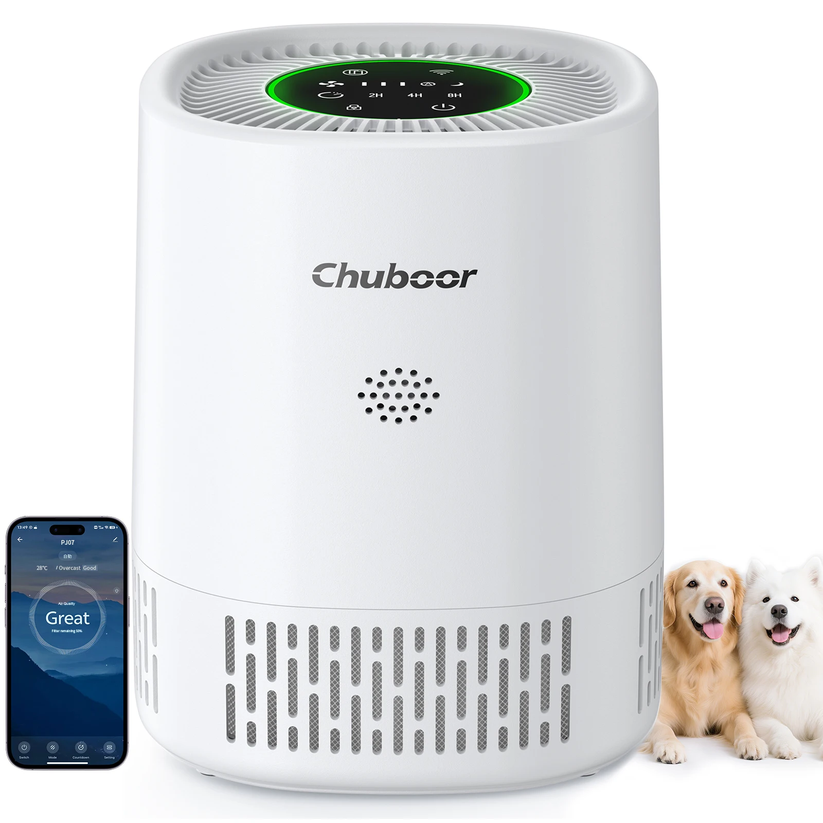Purificador de Aire Chuboor para Hogar y Oficina, Filtro HEPA para Humo, Polvo, Pelo de Mascotas y Olores, Cubre Dormitorios y Alergias