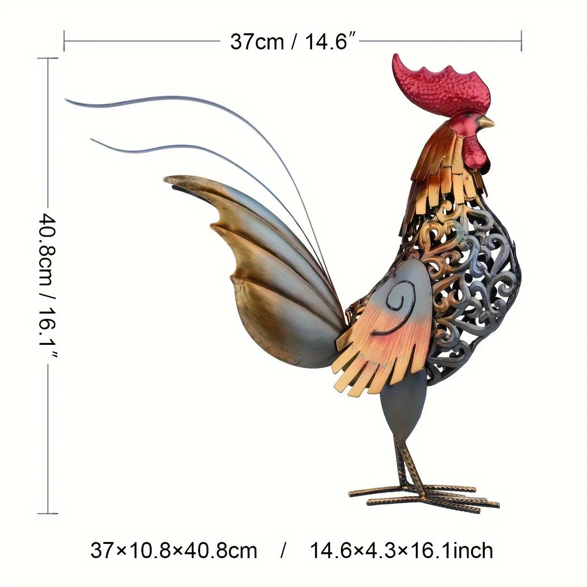 1szt, żywy metalowy kogut Rzeźba, zewnętrzne statuetki na podwórko, zewnętrzne posągi ogrodowe, wystrój domu, rękodzieło, ręcznie malowane w stylu