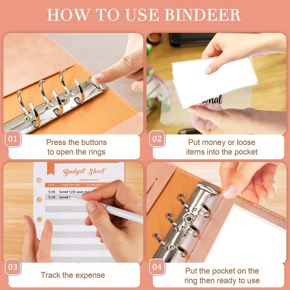 A6 Budget Binder, Notebook, With Binder Pockets, Expenses Budget Sheet, Label Stickers, Money Saving Organizer Budget-POS