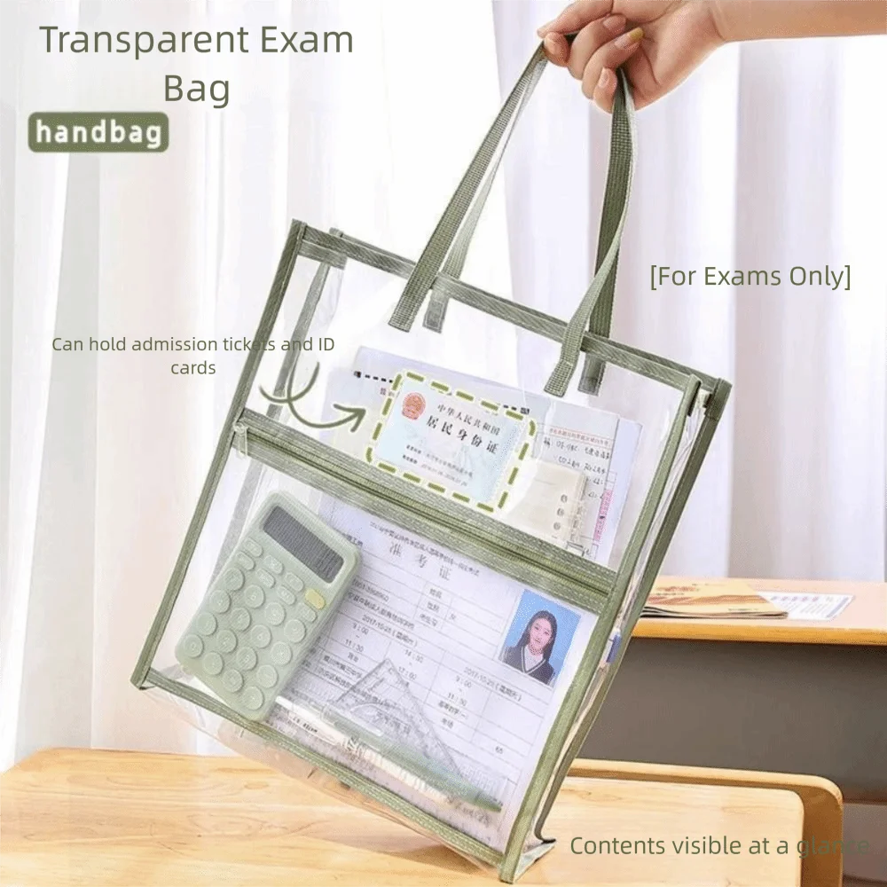 PVC Material Double Layer Document Bag Simple Design Waterproof Student Handbag Large Capacity Transparent Book Bag