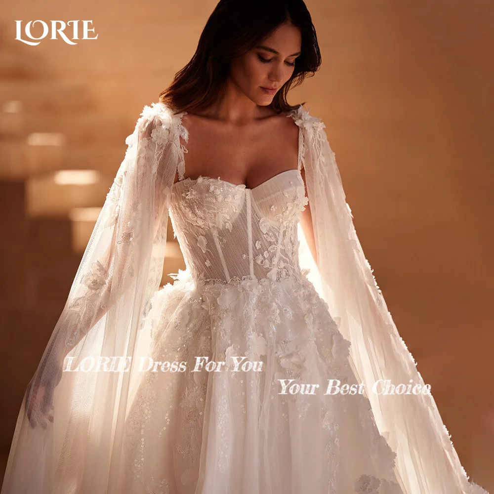 LORIE Elegant Lace Wedding Dresses Appliques Strapless A-Line Shawl Luxury Cloak Sweetheart Bridal Gown Customized Bride Dresses