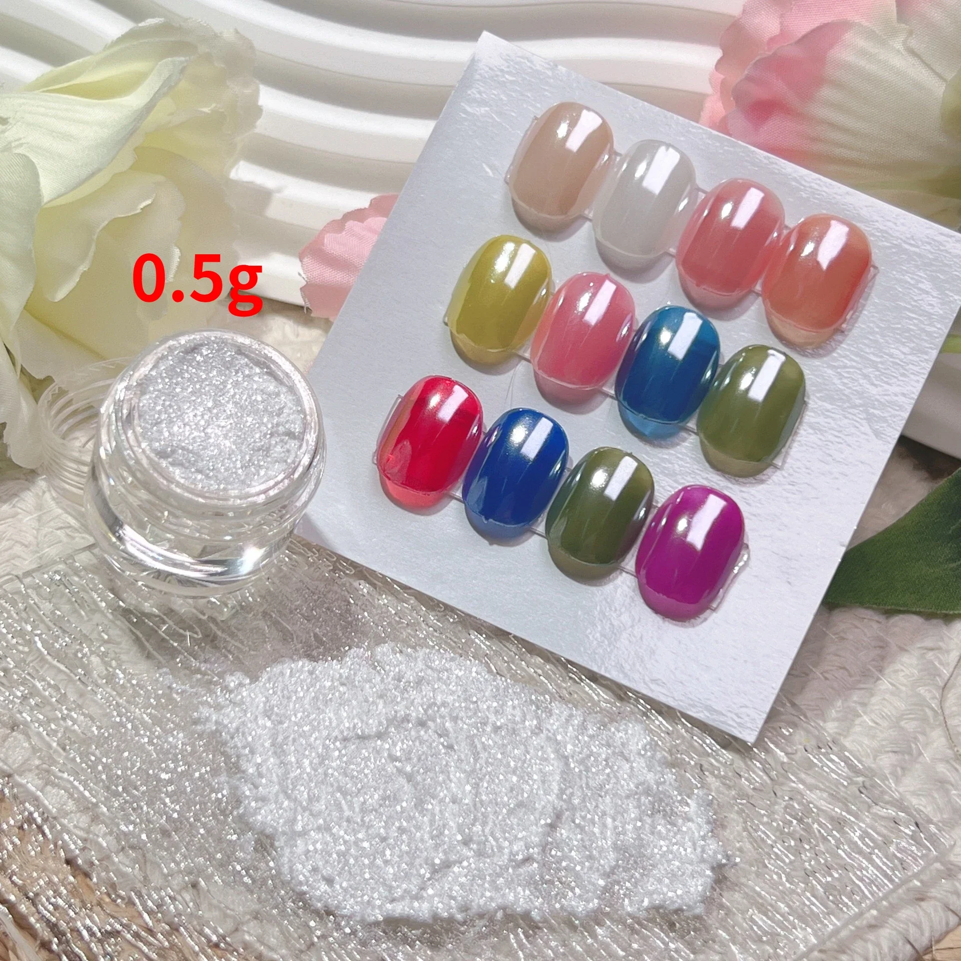 Weißes Chrom-Nagelpulver, superglänzend, klarer Spiegeleffekt, glattes Perlen-Glitzerpigment, weißes Eis, transparentes Mondlichtpulver