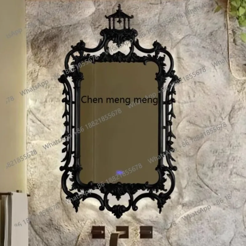 Vintage bathroom carved mirror fireplace decoration washbasin wall mounted makeup mirror