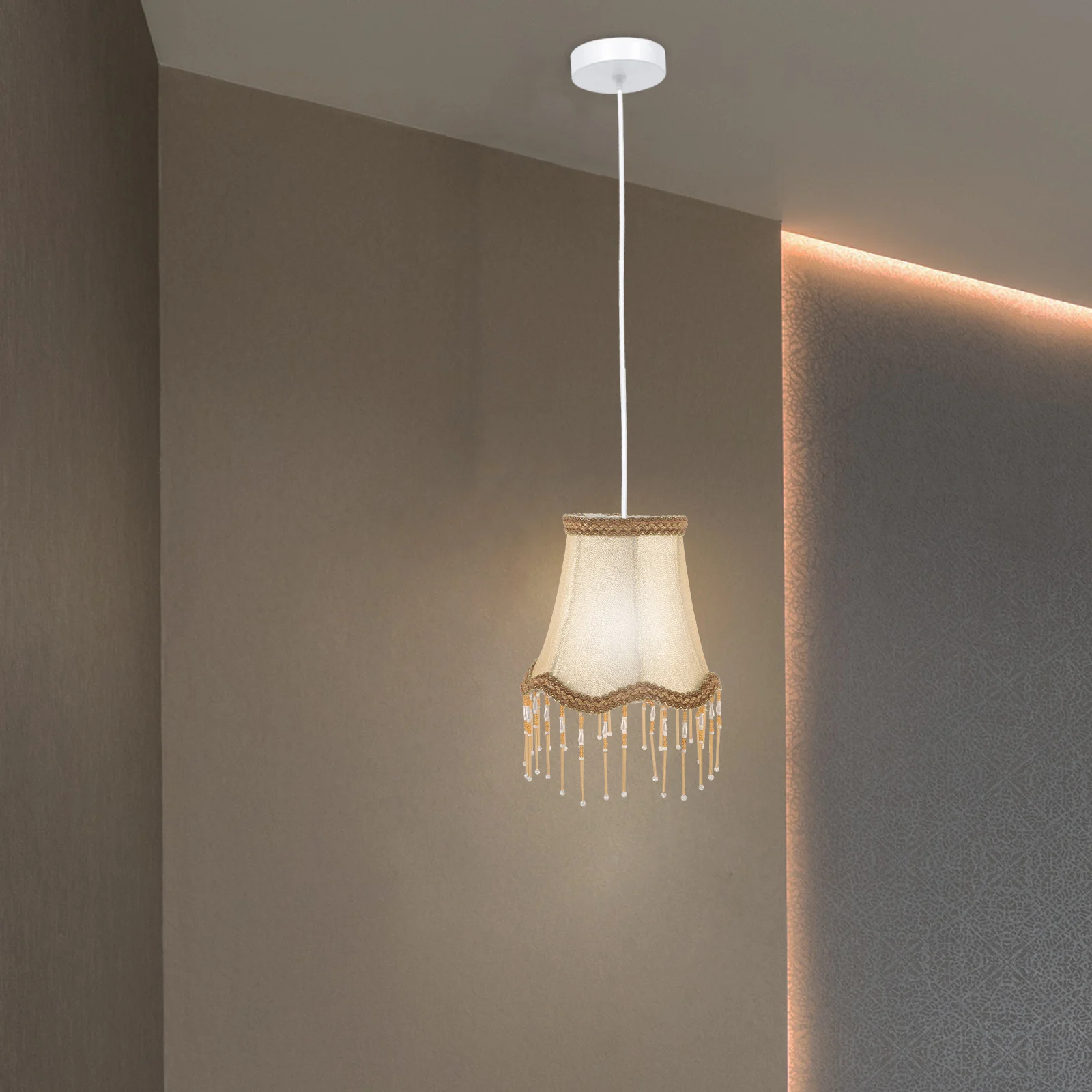 

Crystal Lampshade Beige Fabric Vintage Wall Lights Small Lampshades Desk Cloth Barrel Shades Retro Style Lighting