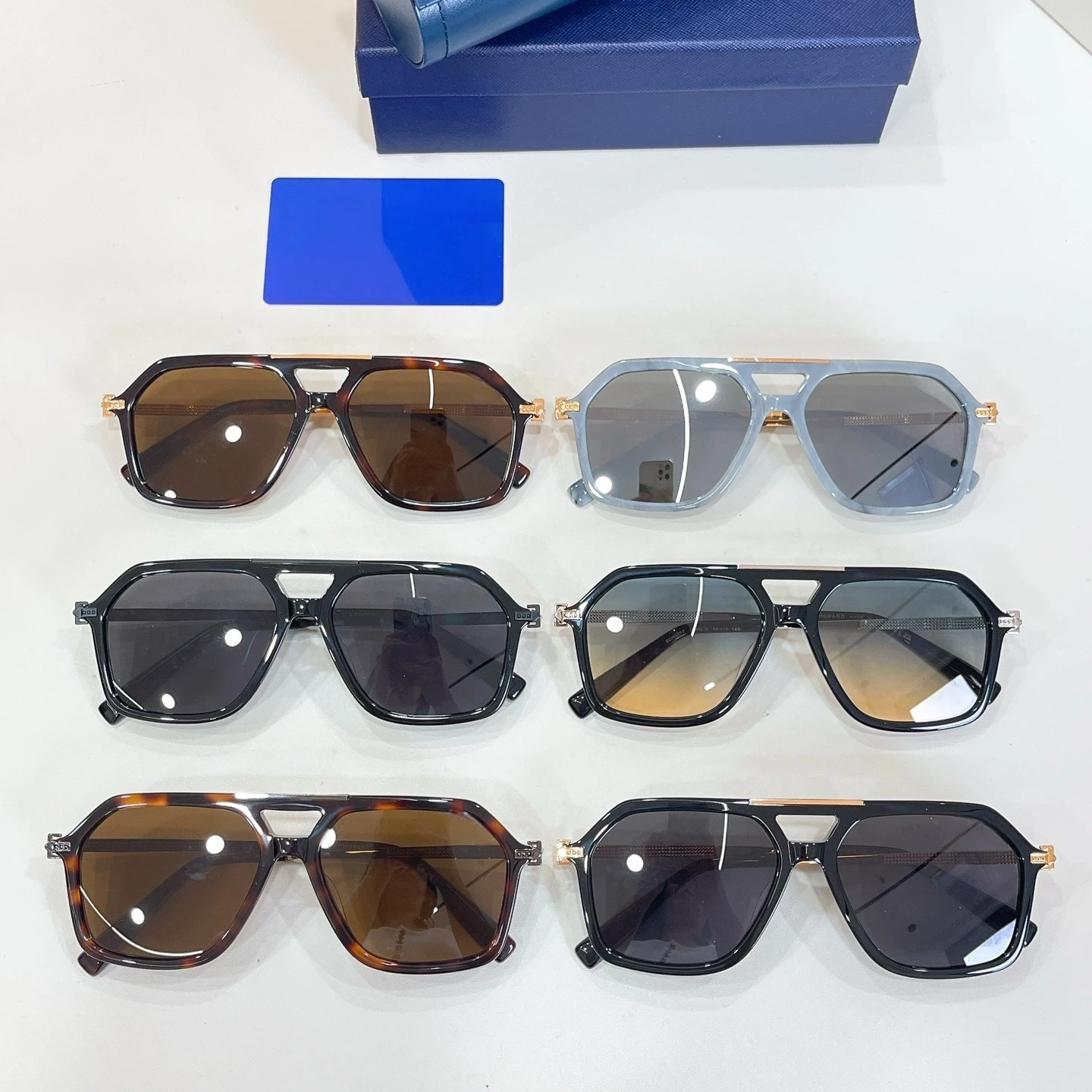 SC pHG712 Sunglasses Man Woman,Vintage Retro Double Bridge Frame,Gold Metal Accent,Stylish Dark Grey UV400 Lens