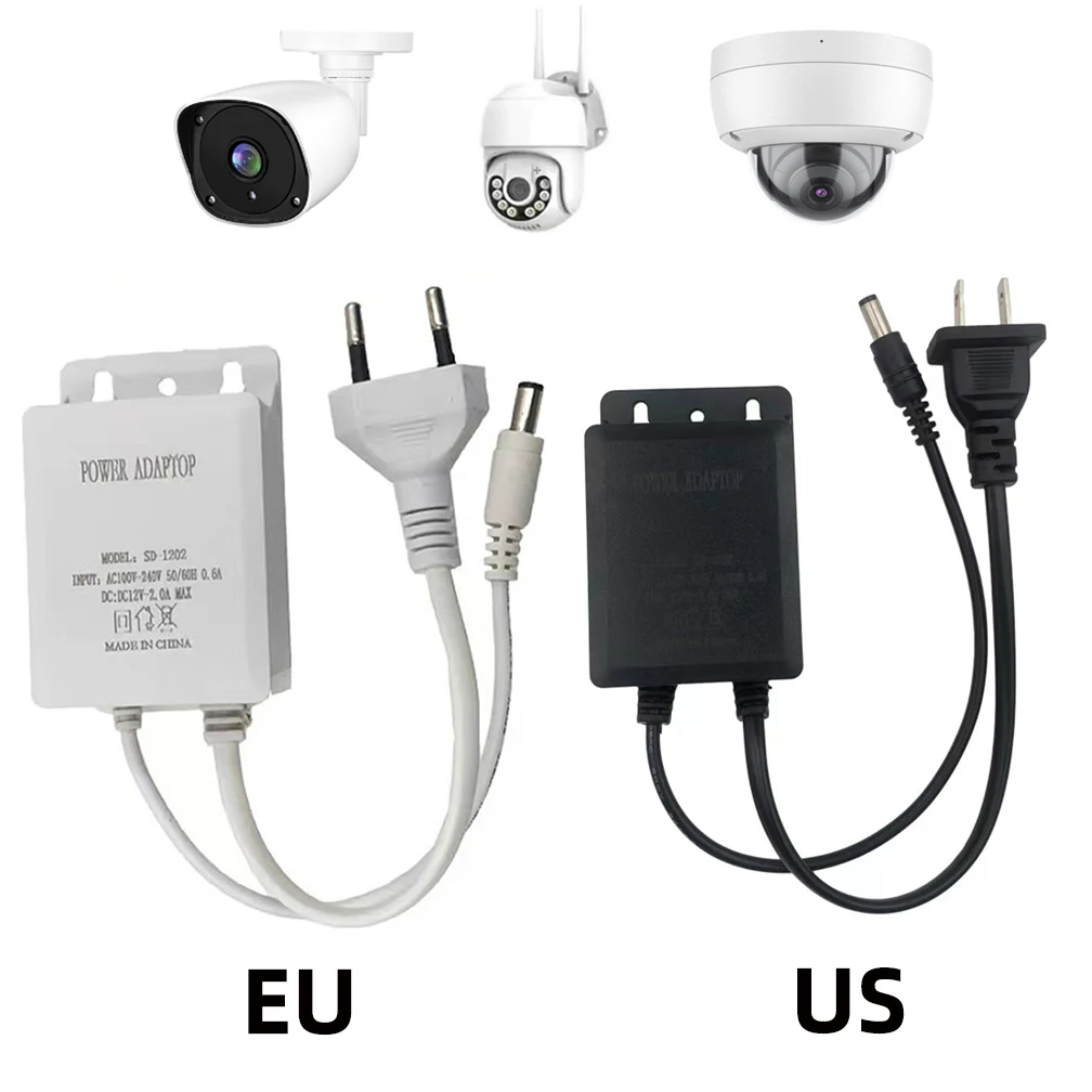 Random Color Outdoor Waterproof CCTV Camera Power Supply Adaptor AC/DC 12V 2A EU US Plug Adapter Charger DIY for Video Ip Camera