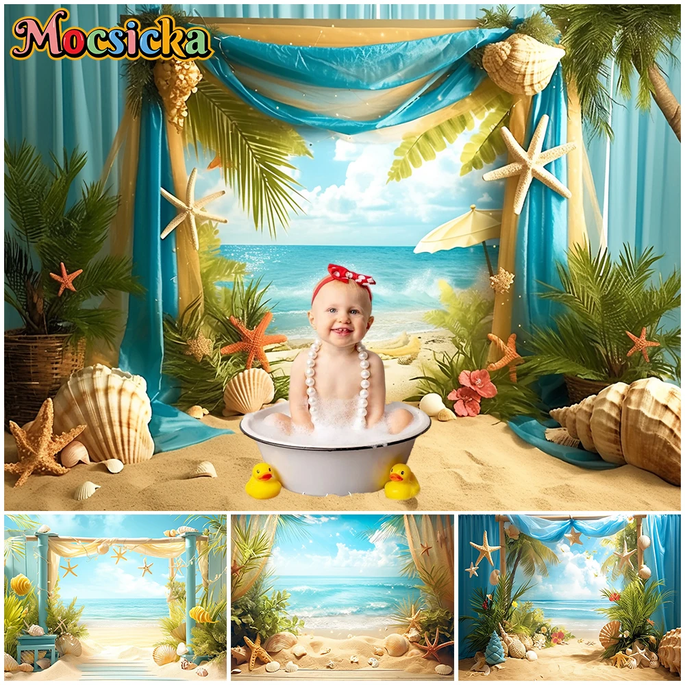 Mocsicka Summer Beach Photography Background Soft Washable Non Fading High-Quality Banner Hawaiian Party Decor Birthday Backdrop