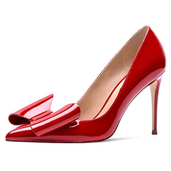 Lovirs Women's Patent Bowknot Pumps Pointed Toe Thin Heel Slip-On 10cm Stiletto High Heel Shoes for Evening Party US 5-15