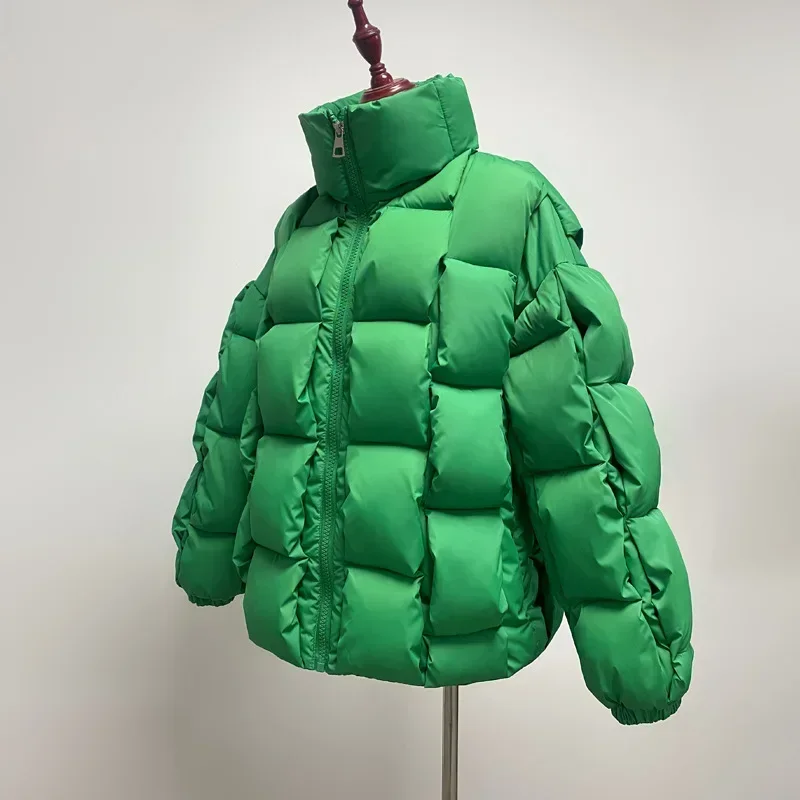 Winter Jackets for Women 2024 Thick Warm Loose Fashion Quilted Jacket Women Interchange Design High Street Green Winter Coat Top