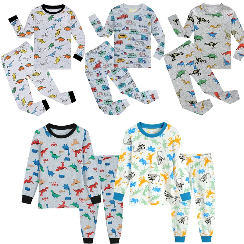 Little Hand Toddler Pajamas Set Kids Cotton Long Sleeve Sleepwear Full Print Cartoon Dinosaur Vehicle Pjs Set for Boys Girls2-7T