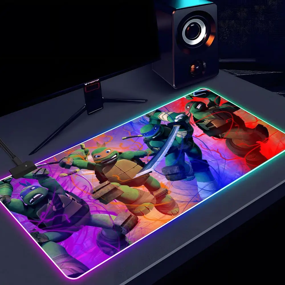 Alfombrilla de ratón de dibujos animados para adolescentes Mutantes Ninjas RGB luminosa 900X400mm alfombrilla de mesa grande antideslizante juego Extra grande alfombrilla de ratón de oficina
