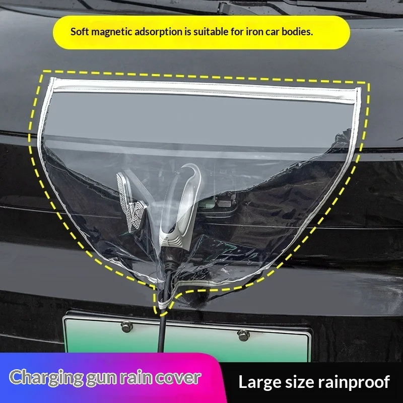 Charging Port Rain Cover Thickened Enlarged Dual Magnetic Strips Velcro Waterproof Protector for Electric Vehicle Charger Gun