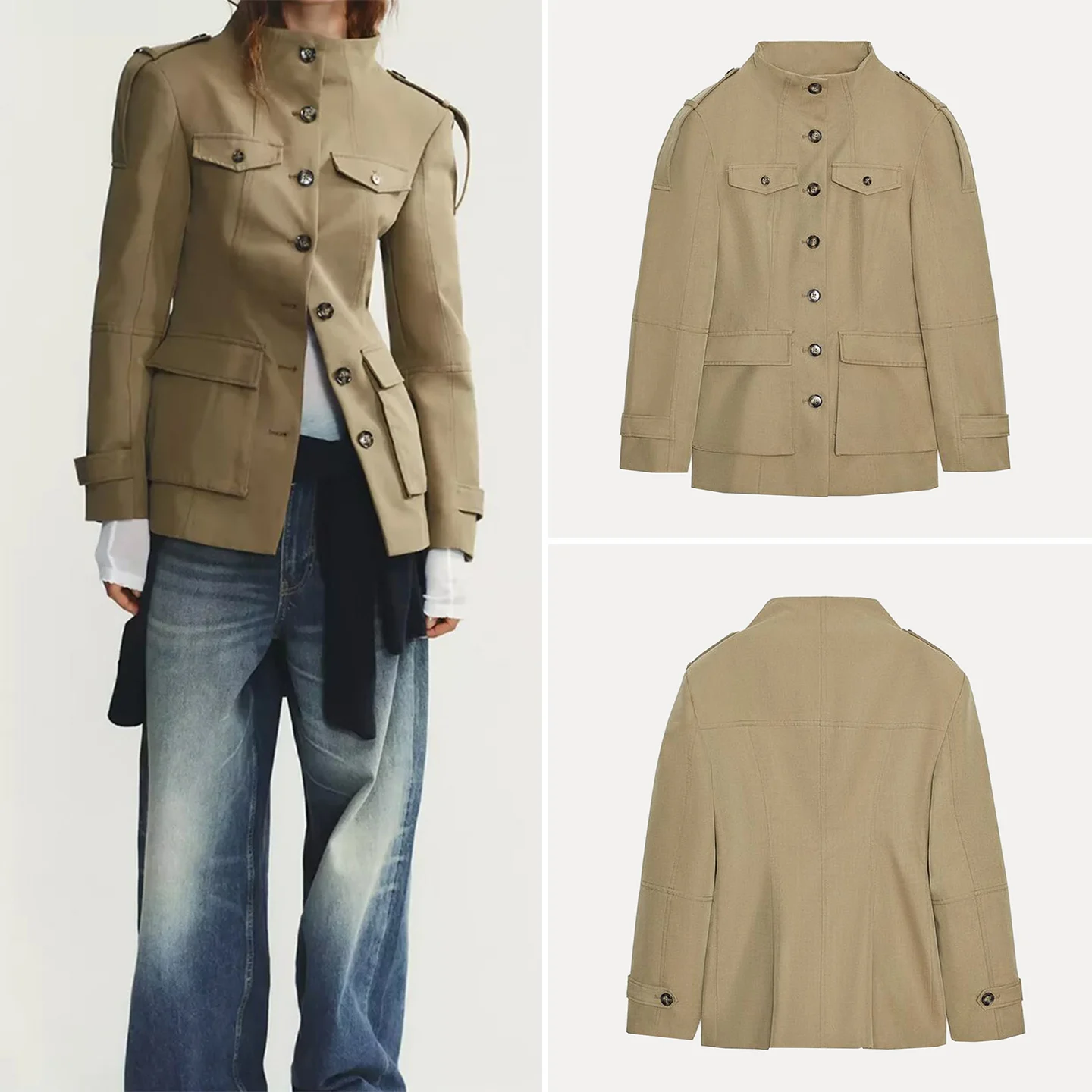 

Faionable Simptic Belted ket Jaet Women's Casual Sle Outerwear Stand Fit Long Sve Mid-Length Coat