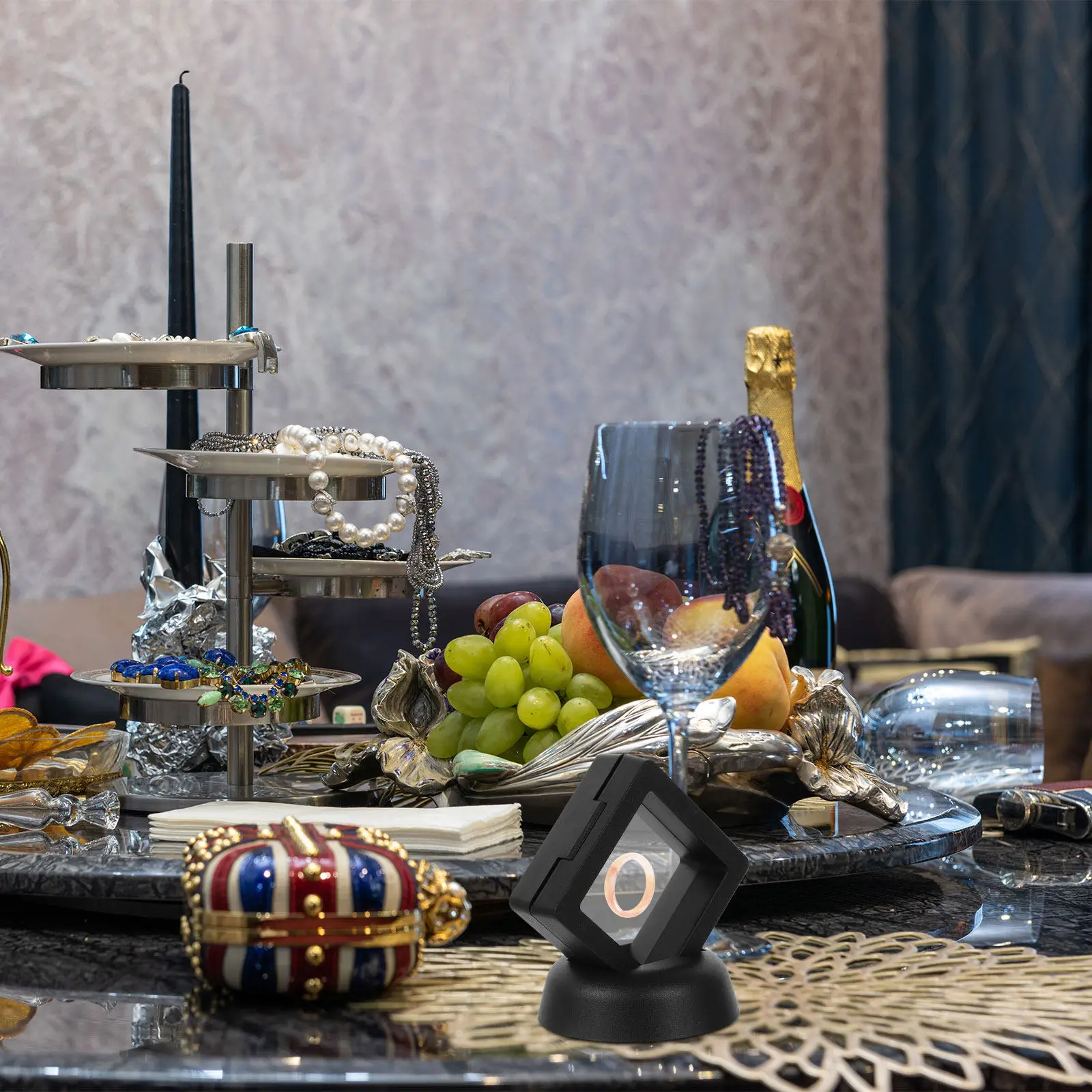 

10Set 3D Floating Jewelry Display Case ABS Dustproof Ring Necklace Organizer Clear Film Stylish Elegant Home Office Desk Decor