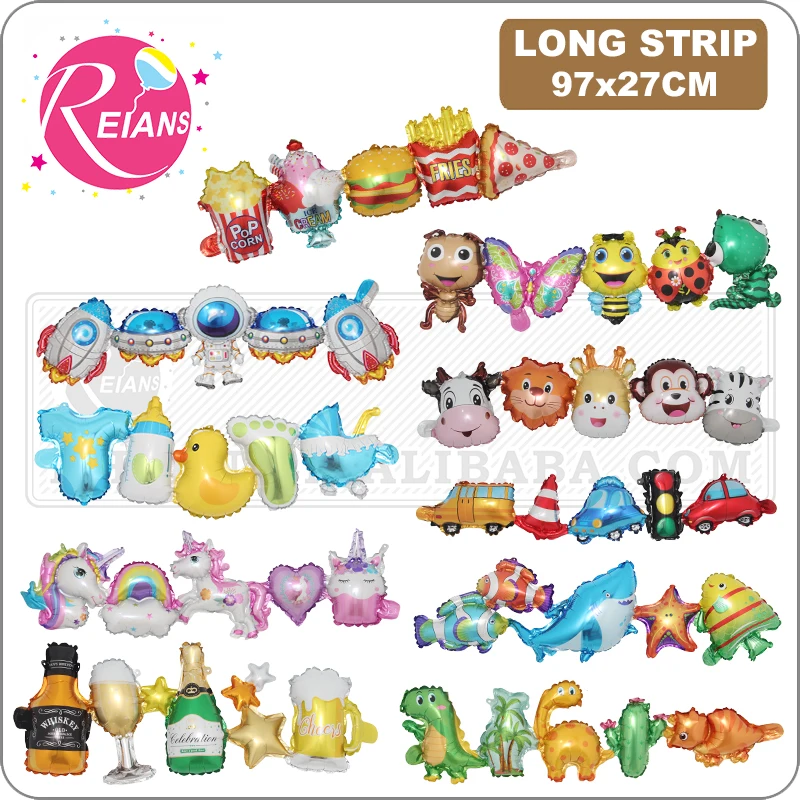 Strip Hanging Aluminum Foil Balloon Animal Vehicle Dessert Wine Glass Insect Astronaut Rocket Baby Shower Birthday Party Decor