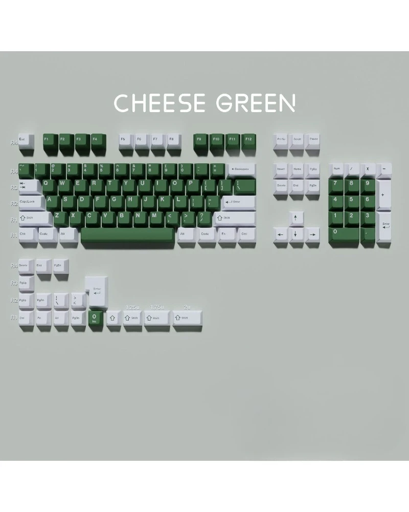

Cheese Green 126 Keys Pbt Two Color Injection Molded Original Height Keycaps ISO ANSI Arrangement for Mechanical Keyboards