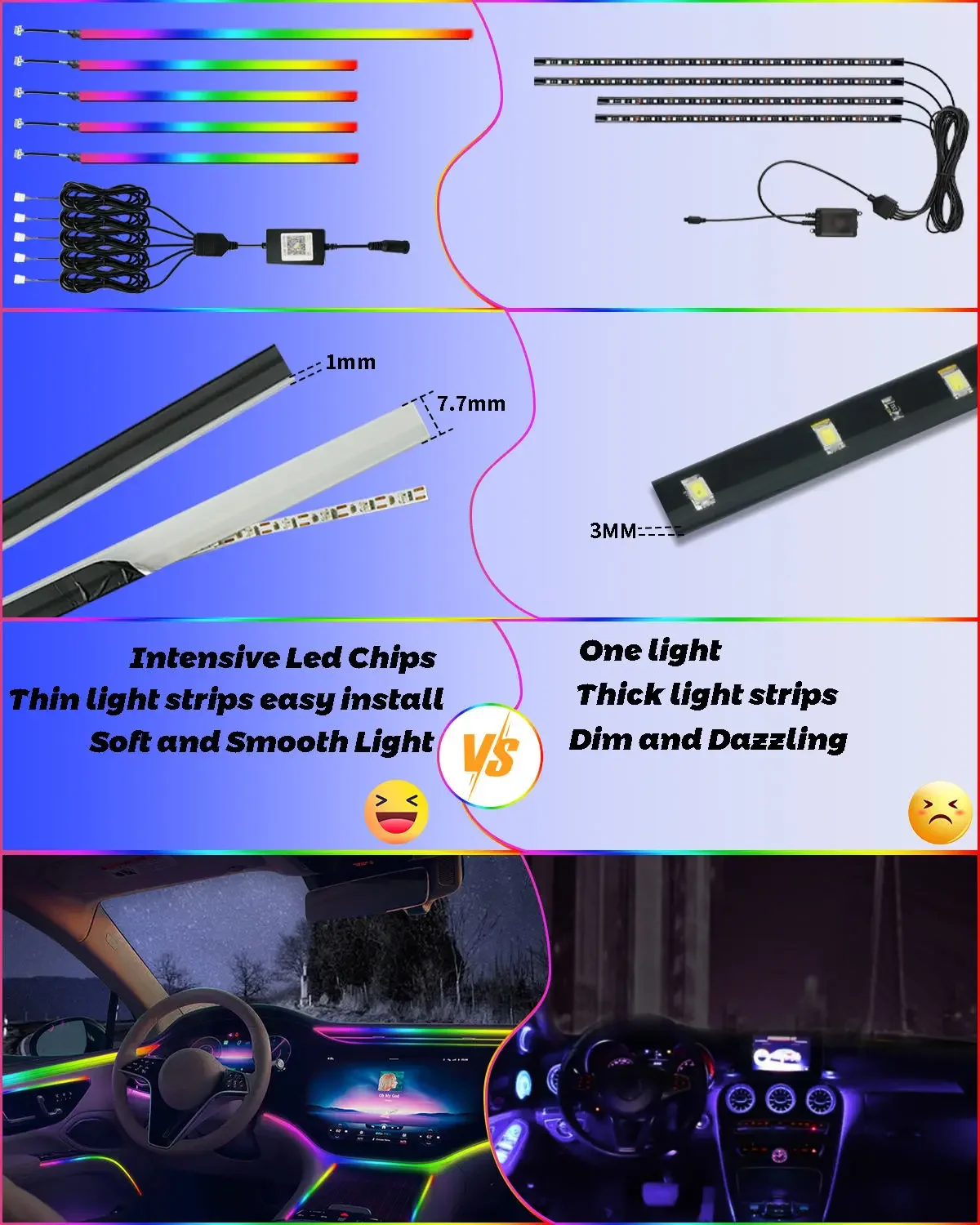 Chasing RGB Auto Atmosphere Light All In 1 LED Strip Interior Decorative Lamp APP Control Car Ambient Light