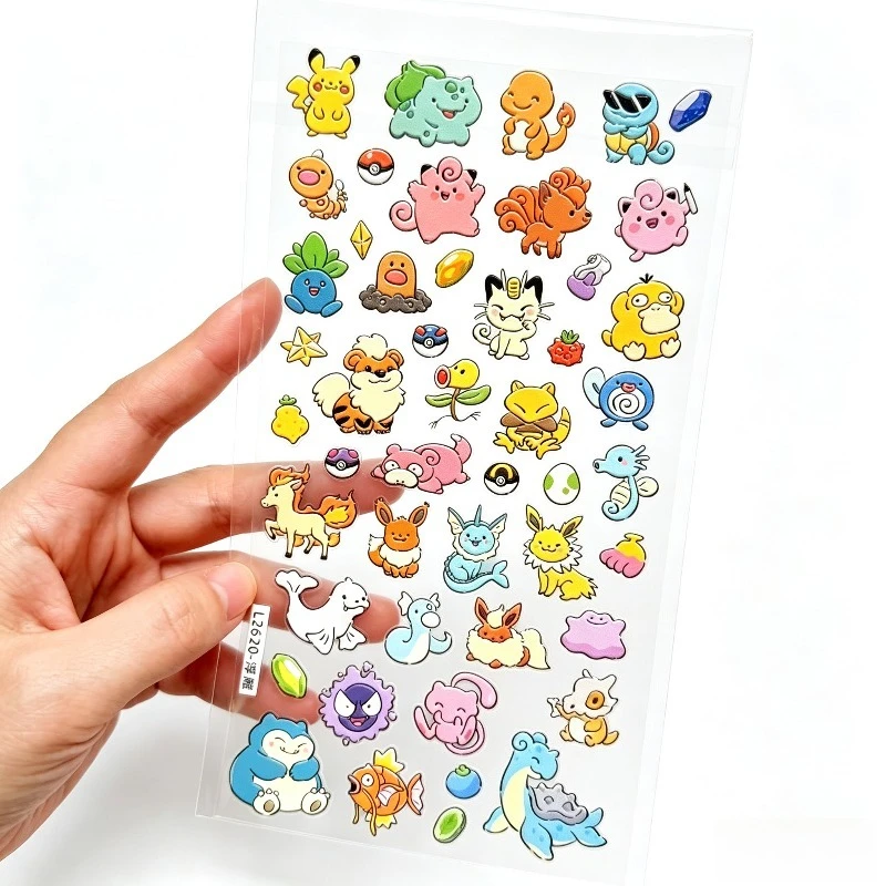 3 Style Pokemon Sticker Sheets Assorted Kanto Hoenn Sinnoh Cartoon Creature Decals with Pikachu Anime Collection Toys Gift