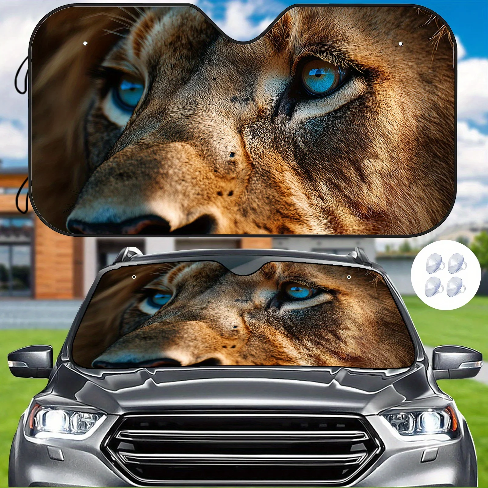 Blue Lion Eye Pattern Car Sunshade, Heat Insulation And Scratch-Resistant, Maintains Comfort Inside The Vehicle, Includes Instal