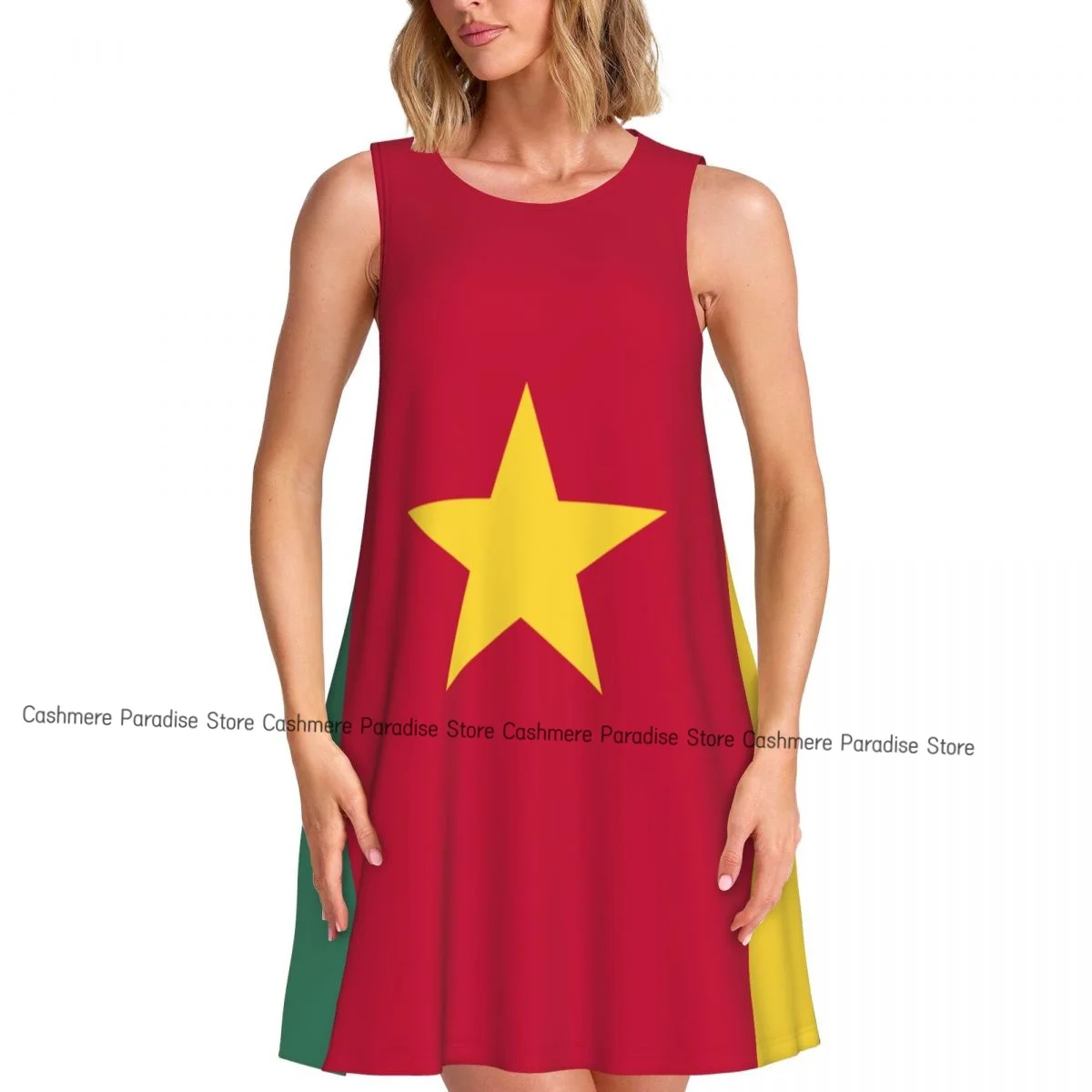 Abito da donna casual al ginocchio da donna Camerun Flag O Neck senza maniche sopra il vestito
