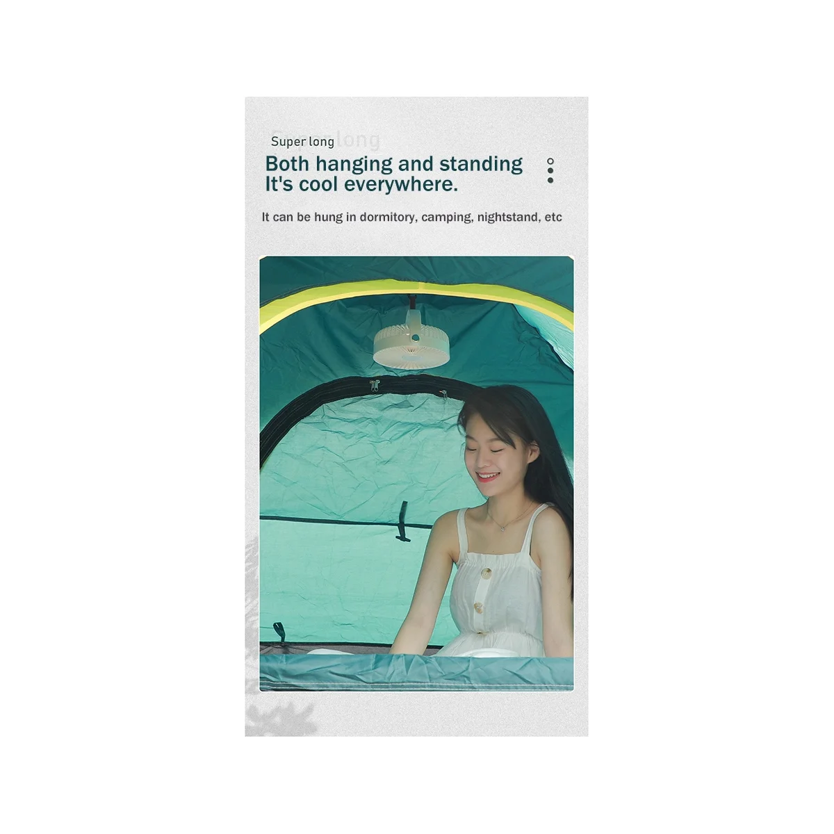 Outdoor Camping Tent Ceiling Fan 3000MAh Rechargeable 3-Gear Suspended Mosquito Net Desktop Fan in Dormitory-Black-HIM