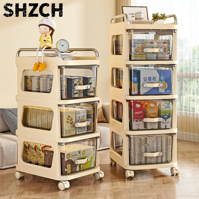 Multifunctional Snack Cart Mobile Organizer Holder for Living Room Nursery Toys Storage Multi-Use Baby Essentials Storage Drawer