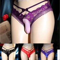 Gay Mens Sissy Briefs Lingerie Sheer See-through Lace Bulge Pouch Thong G-string Underwear Sexy Sex Erotic Crossdress Underpants