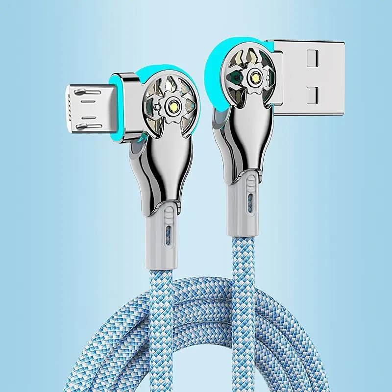 USB Tipo-C Duplo Cotovelo Giratório, Luz Nylon Trançado Extensão, Mech Rápido Carregamento de Dados Cabo, Universal Car