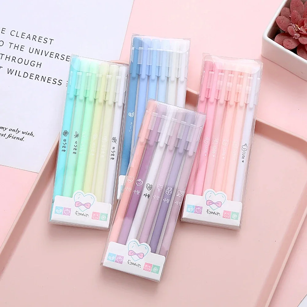 

6Pcs/Set Cute Morandi Gel Pen Kawaii 0.5mm Black BallPen Office School Stationery Supplies Student Writing Water Pen Neutral Pen