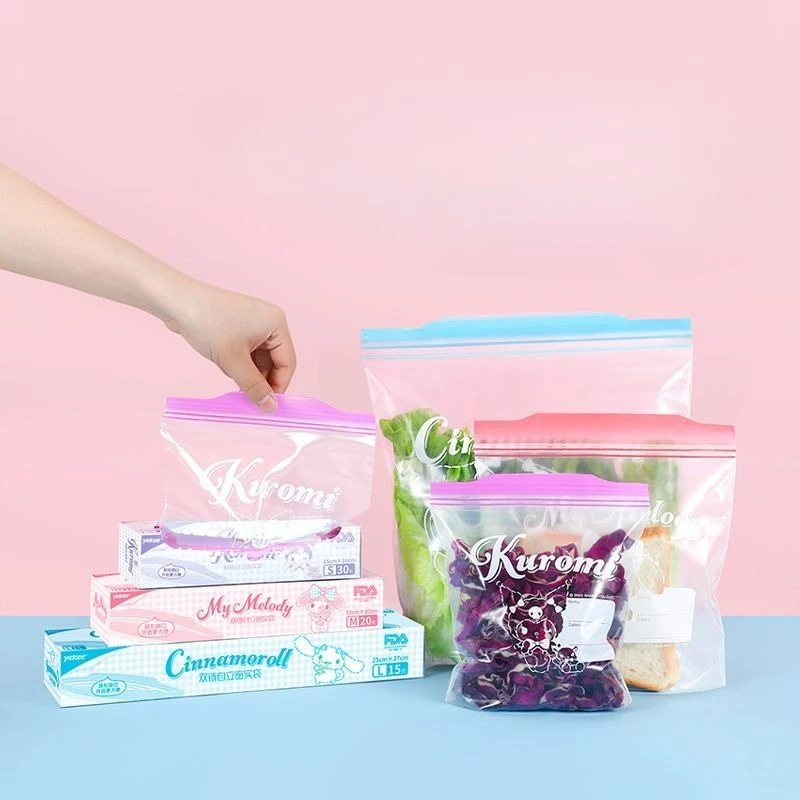 サンリオ クロミ シナモロール 漫画 ダブルチェーン 自己密封 食品グレード 鮮度保持袋 冷蔵庫 冷蔵保存袋